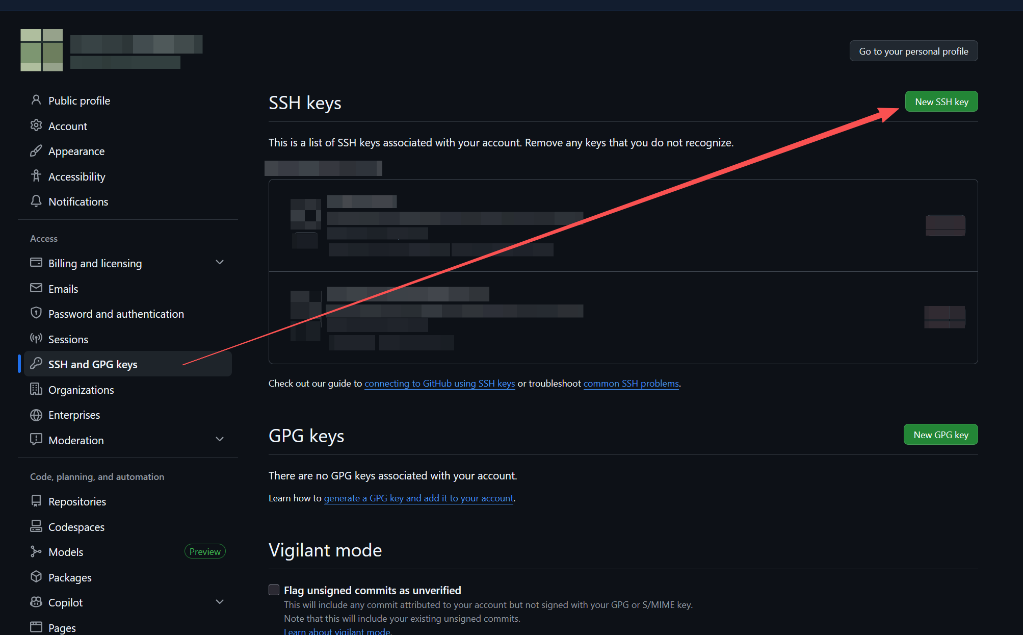github settings